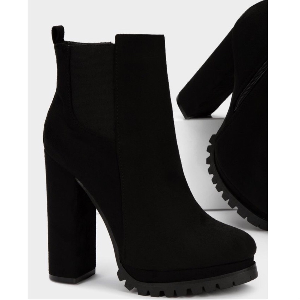 Black Ankle High Chunky Heel Booties - Picture 5 of 7